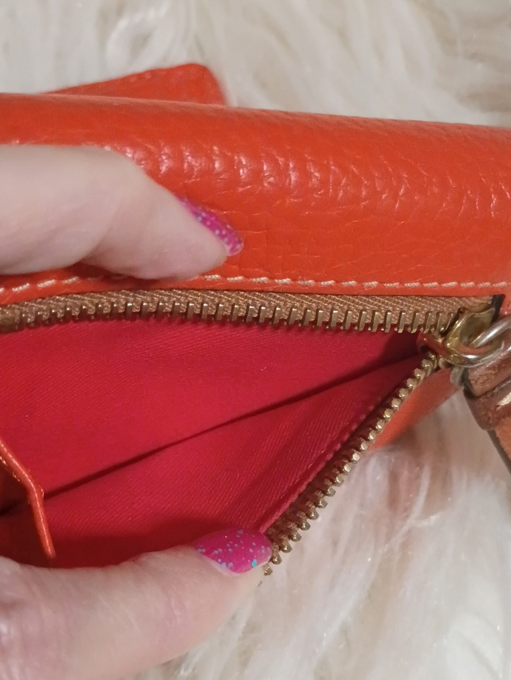 Dooney & Bourke Orange Pebbled Leather Compact Wallet - Picture 12 of 13